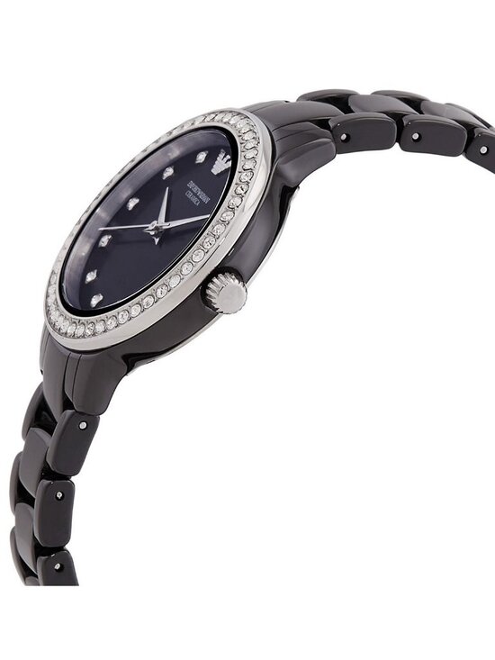 NWT Emporio Armani Cleo Quartz Crystal Black Dial Ladies Watch